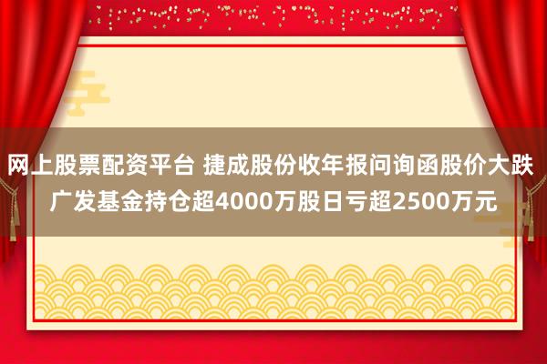 网上股票配资平台 捷成股份收年报问询函股价大跌 广发基金持仓超4000万股日亏超2500万元